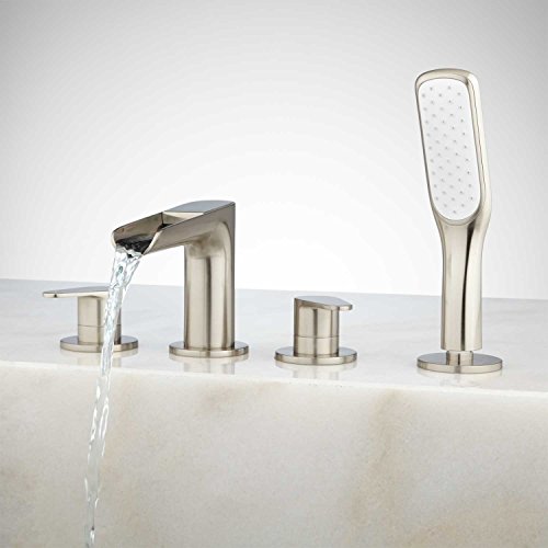 Pagosa Roman Waterfall Tub Faucet And Hand Shower Brushed Nickel