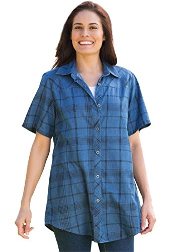 Women's Plus Size Denim Tunic Length Short Sleeve Bigshirt