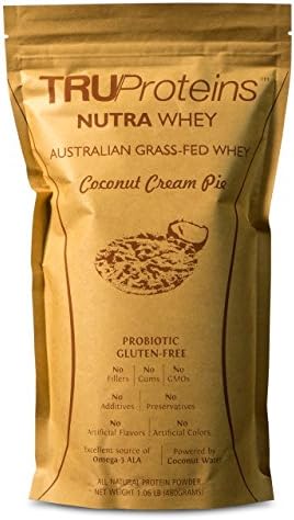 NutraWhey Grass Fed Undenatured Native Whey Protein Sweetened w/Coconut Water &amp; Stevia, Flax &amp; Chia, Digestive Enzyme &amp; Probiotic. Non-GMO, Gluten Free.No Artificial.Coconut Cream,15 Servings(1LB)