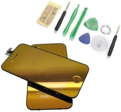 Nangao Electroplate Mirror Colors for Iphone4s LCD Display Touch Screen Glass Digitizer Assembly Replacement with Cover Frame (golden)