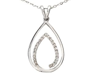 18ct White gold Diamond Open Pendant + 46cm Curb Chain