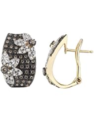 14K Yellow Gold 0.94ct Sunflowers Micropave Brown Diamond Huggie Earrings