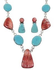 Southwest Turquoise Red Oyster Shell Necklace Earring Set PS61223