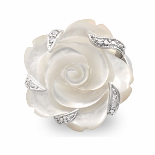 Semi-Precious Stone Carved Mother of Pearl Flower Cocktail Ring with Gift Box