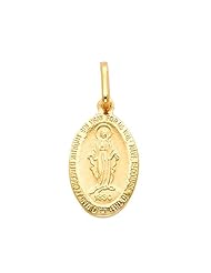 14K Yellow Gold Medium Religious Our Lady of Guadalupe Miraculous Mary Medal Charm Pendant