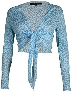 Preppy Ladies Long Sleeve Shrug with Front Tie, Animal Blue, ML