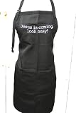 Black Embroidered Apron Jesus is coming, look busy