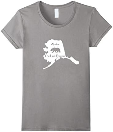 Women's Alaska Map The Last Frontier With Bear Shirt Large Slate