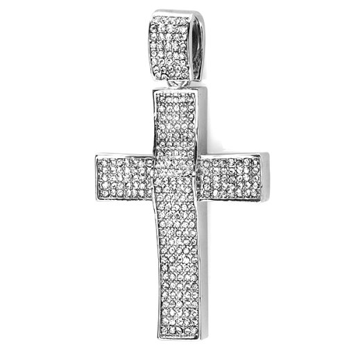 Platinum Plated White CZ Cubic Zirconia Hip Hip Iced Micro Pave Mens Religious Cross Pendant (3 inch x 1.75 inch)