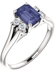 18K White Gold 7.00x5.00mm Emerald Cut Iolite and Diamond Ring -- LIFETIME WARRANTY