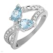 Ring With 0.80ctw Precious Stones - Genuine Diamonds and Aquamarines Well Made in 14K White Gold - Certificate Available.