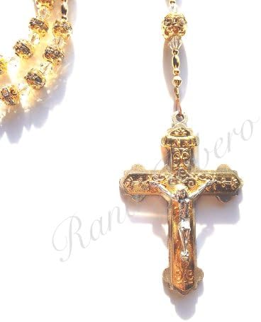 Sparkling Rhinestone & Gold Catholic Rosary w/Swarovski Elements