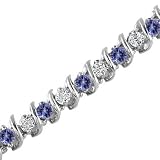 1 CT Tanzanite & Diamond Bracelet 14K White Gold