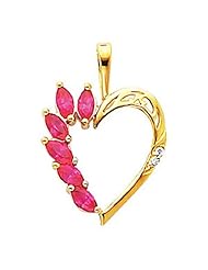 10K Yellow Gold Ruby and Diamond Heart Shaped Pendant -- LIFETIME WARRANTY