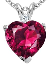 Tommaso Design (tm) 8mm Heart Shape Created Ruby and Genuine Diamond Heart Pendant