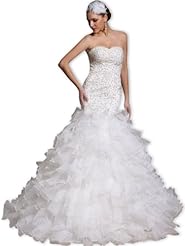 Sweetheart Mermaid Fitted  Organza  Dress With Ruffles