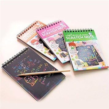 Premium Scratch & Sketch Art Note Pads - (4 Pack) Rainbow Art & Doodle Pad. MINI size [with assorted covers, 4" x 5.5", 10 sheets and 1 stylus per pad]. Great for Kids!