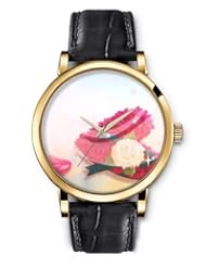 SPRAWL Aanalog Fashion Series Gold Ladies Watches of Genuine Black Leather Strap,Unique Wrist Watch for Women Girls Designed with Red and white rose petals