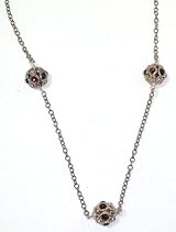 Pearlstone Sterling Silver Plated Vintage Inspired Pave Crystal Ball Strand Necklace With 3 Burgundy and Pink Swarovski Crystals