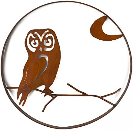Owl on a Branch with Moon Metal Wall Sculpture, Metal Wall Art Home Decor.