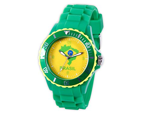 Armbanduhr EM WM Länder Silikon Uhr Silikon Damen Herren Silikon Uhren Herrenuhr Damenuhr, Farbe wählen:UR-BRA Brasilien