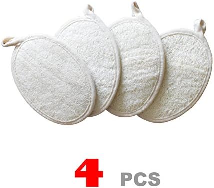 Aibath LH1001 Exfoliation 100% Natural Eco-Friendly Loofah Pad Shower and Bath Sponge (4 Pack), Helps Stop Itching, Makes Skin Healthier, Treats Acne, For Men &amp; Women