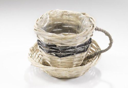 decoration plant - cup white/grey rattan to this