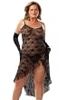 Sexy Plus Size Lace Chemise Long Gown Side Slit Lace Lingerie Ruffle Trim Matching Gstring Black Red White