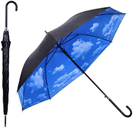 Uniumbrella Womens Unique Black UV Protection Sky Cloud Rain Stick Umbrella, Blue