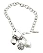 Bracelet - B112 - Pearl, Crystal Ball & Heart Charms ~ Clear