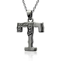 Men's Black Sterling Silver Alphabet Initial Letter T Black Diamond Pendant Necklace-0.07 carat