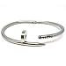 Stainless Steel Nail Style Love Bangle Bracelet Oval High Polish Silver , Fits 7.5inch Wrists