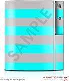Sony PS3 Skin Kearas Psycho Stripes Neon Teal and Gray