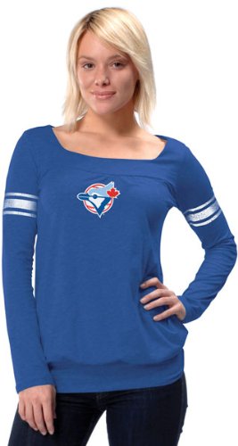 Toronto Blue Jays Cooperstown Women's Long Sleeve Armband Jersey Top - by Alyssa Milano