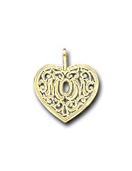 14K Solid Yellow Gold MOM Heart Talking Charm Pendant