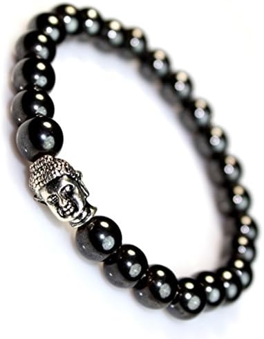 Back in Lumbini Men's 8mm Handmade Silver Buddha Mala Hematite Tibet Prayer Energy Bead Bracelet