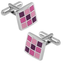 Men's Dome Multi Check Cuff Link by Enrico Pardini - Pink Rhodium
