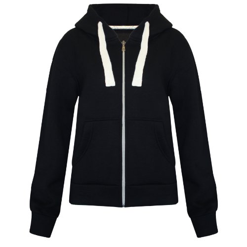 Fashion Wardrobe Womens Plain Hoodie Ladies Hooded Zip Zipper Top Sweat Shirt Jacket Coat Sweater (USA 10 / UK 12 (Large), Black)