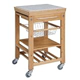 Bamboo Kitchen Cart with Inlaid Granite Top