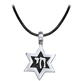 Black Leather Adjustable Pewter Star of David Necklace