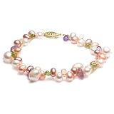 Freshwater Cultured Pearl, Citrine, Peridot and Amethyst Bracelet, 7.5