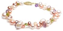 Freshwater Cultured Pearl, Citrine, Peridot & Amethyst Bracelet, 7.5"
