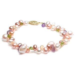 Freshwater Cultured Pearl, Citrine, Peridot and Amethyst Bracelet, 7.5 by