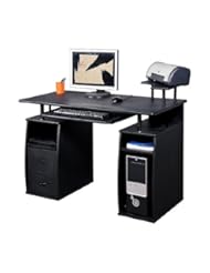 HomCom Home Office / Dorm Computer Desk w/ Elevated Shelf - Black