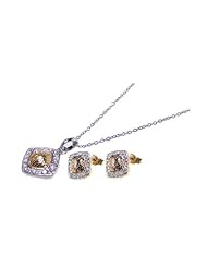 Nickel Free Sterling Silver Pendant & Earring Sets 4 Toned Matching CZ Set