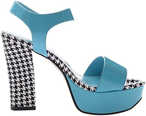 Summer Style Fashion Peep-toe Rough High Heel Leather Vamp Women Shoes(6 B(W) US, blue)