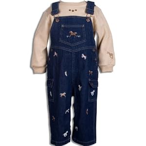 Le Top Giddy Up Heathered Tan Interlock Knit Shirt and Denim Overall with All Over Ponies... by Infant Boy's Clothes