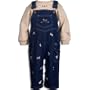 Le Top Giddy Up Heathered Tan Interlock Knit Shirt and Denim Overall with All Over Ponies Embroideries, Denim Blue, 9 Months