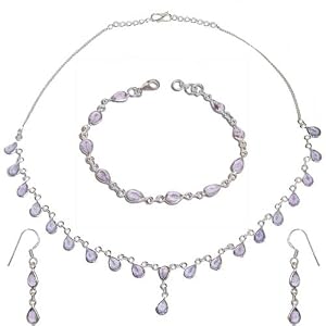 Necklace Earrings Bracelet Sterling Silver Amethyst Jewelry (gnklcs356) by ShalinCraft