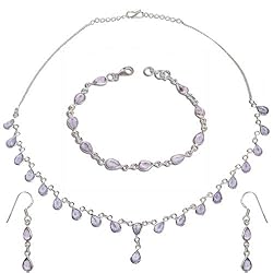 Necklace Earrings Bracelet Sterling Silver Amethyst Jewelry (gnklcs356)